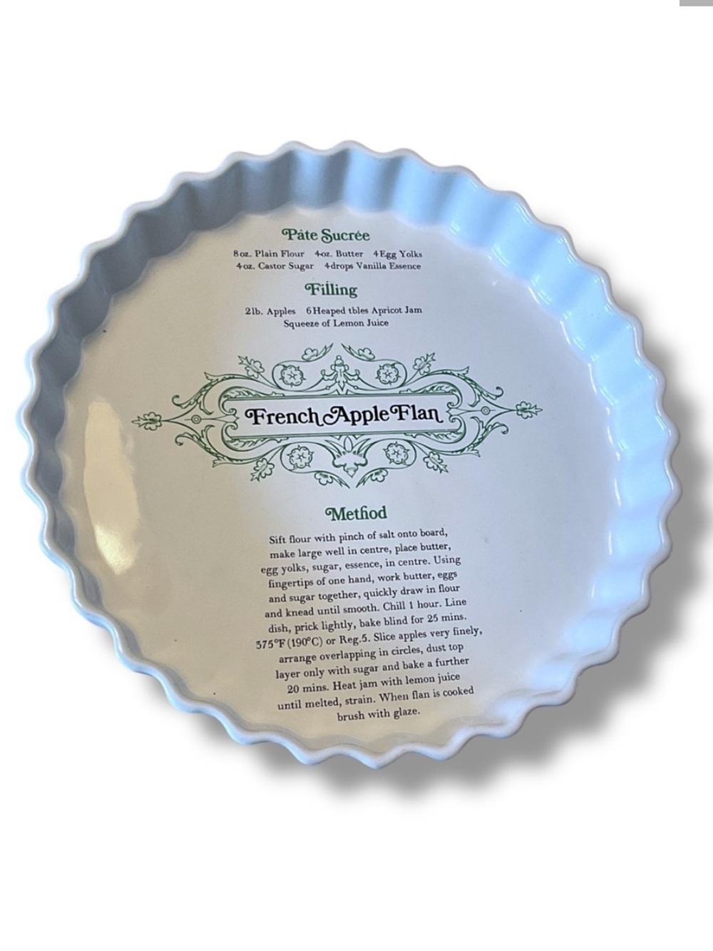 Vintage Recipe‎ Pie Plate French Apple Flan White Ceramic Baking Pan Bakeware